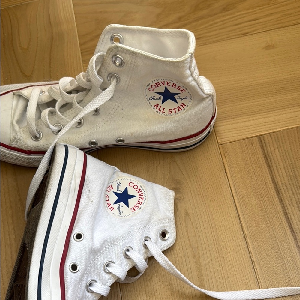 Converse White and Blue High-Top Sneakers